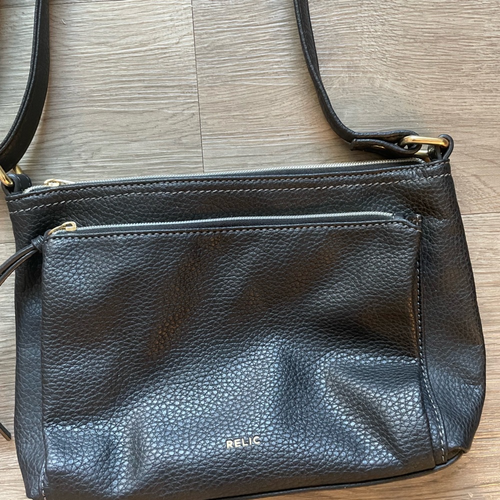 Relic Black Faux Leather Crossbody Bag Today is the Day Purse Adjustable Strap.